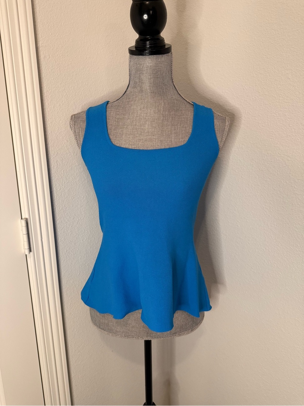 Tahari Vibrant Blue Square Neck Peplum Tank